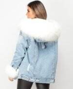 Fluffy denim jacket womens back view