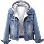 Hooded denim jacket womens front view