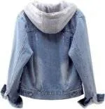 Hooded denim jacket womens back view