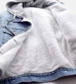 Close-up of hooded denim jacket womens fabric