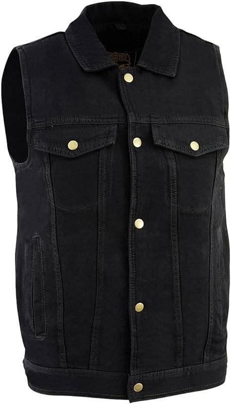 Jean jacket motorcycle vest front view