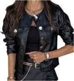 ladies black leather moto jacket 2