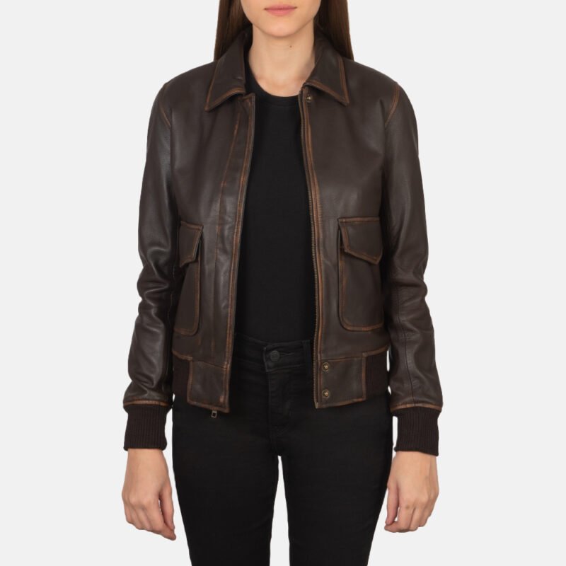 ladies brown leather jacket