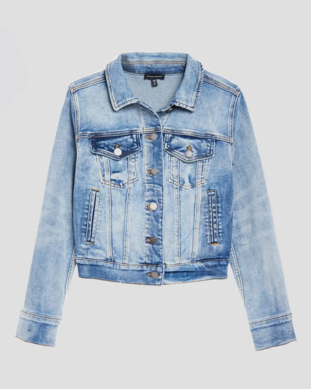 Light denim jacket womens front view