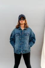 Oversized denim jacket womens front view