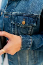 Close-up of oversized denim jacket womens fabric