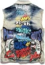 Punk denim vest back view