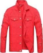 Red denim jacket mens front view