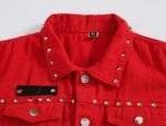 Close-up of red denim vest fabric