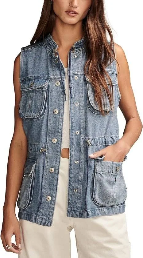 Sleeveless denim vest front view