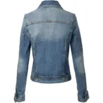 Womens stretch denim jacket back view