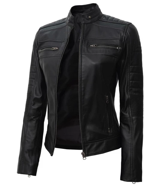 Womens Black Cafe Racer Leather Jacket