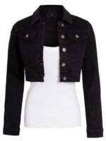 Womens Black Denim Jacket Cropped jacket front view