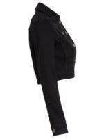 Womens black denim cropped jacket side view