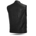 Womens black denim motorcycle vest back view