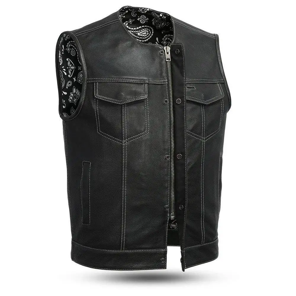 Womens black denim motorcycle vest front view