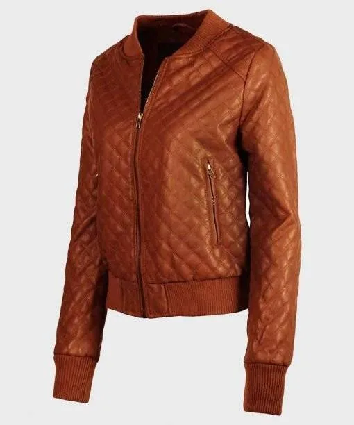 Women's Brown Leather Jacket- Front View