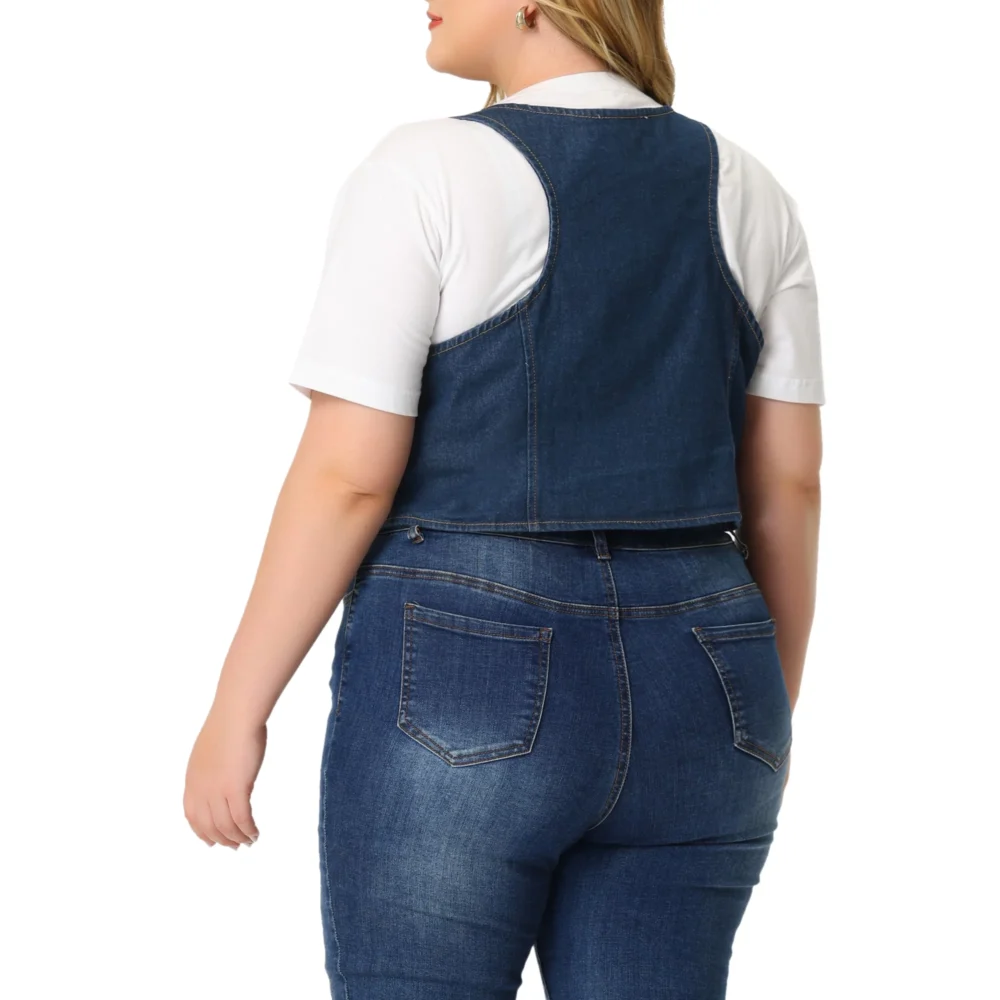 Womens denim vests back view