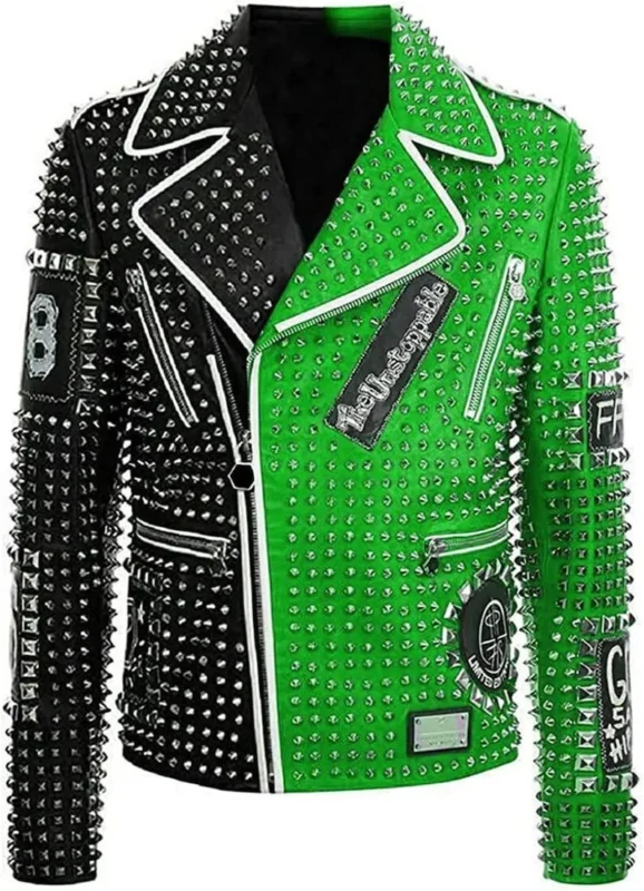 Black And Green Leather jacket