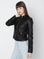 Black Faux Leather Biker Jacket Womens 3