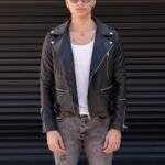 Black Leather Biker Jacket Mens 2