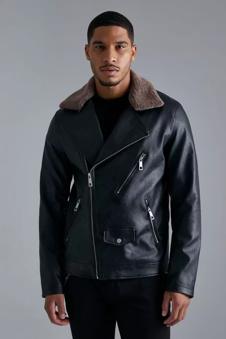 Black Moto Jacket With Fur