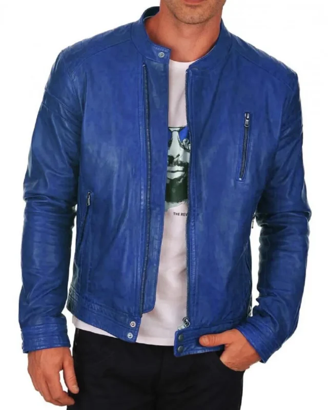 Blue Colour Leather jacket