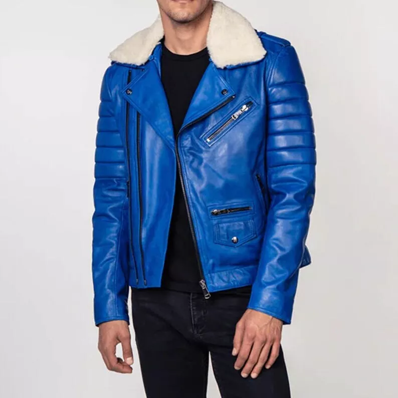 Blue Fur Leather jacket