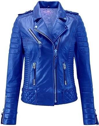 Blue Leather Biker Jacket Womens