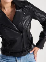 Timeless black classic motorcycle jacket with genuine leather and quilted lining