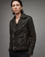 Distressed Leather Biker Jacket