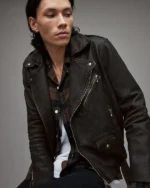 Distressed Leather Biker Jacket 2