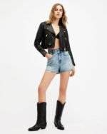 Elora Cropped Leather Biker Jacket 3