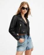 Elora Cropped Leather Biker Jacket 4