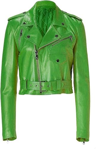 Green Cropped Leather Jacket