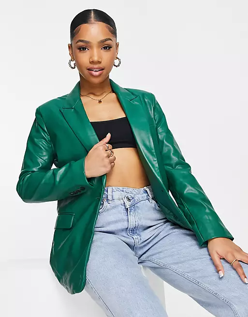 Green Leather Blazer Womens