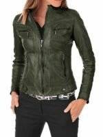 Green Leather Bomber Jacket