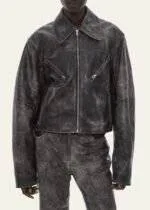 Helmut Lang Distressed Leather Biker Jacket 2