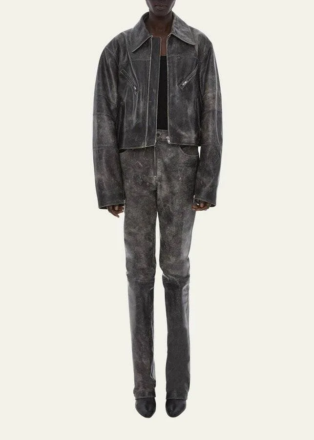 Helmut Lang Distressed Leather Biker Jacket 4