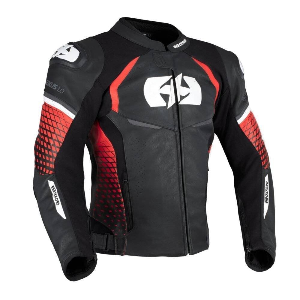 Durable leather armored motorcycle jacket for all-weather riding with waterproof features