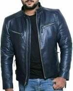 Mens Leather Jacket Navy Blue