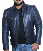 Navy Blue Leather Jacket