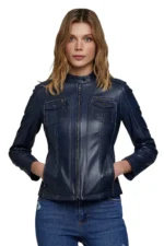 Navy Blue Leather Jacket Womens