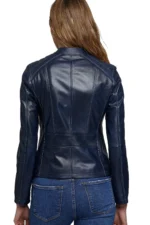 Navy Blue Leather Jacket Womens 2