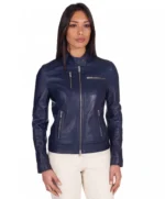 Navy Leather Jacket Womens