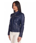 Navy Leather Jacket Womens 2