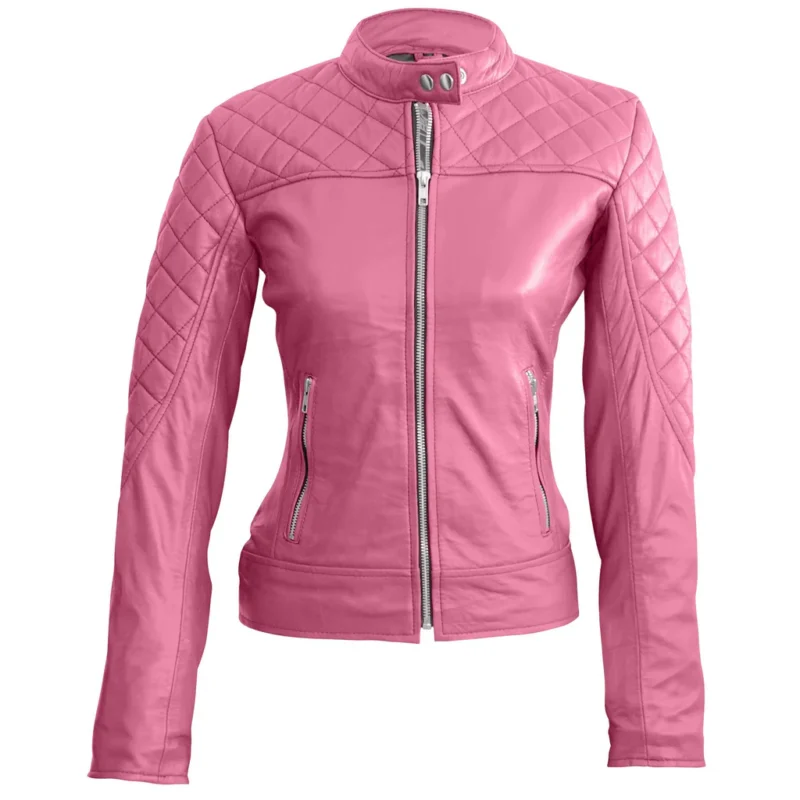 Pink Leather Biker Jacket