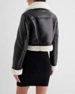 Sherpa-Lined Vegan Leather Crop Biker Jacket 2