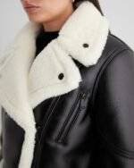 Sherpa-Lined Vegan Leather Crop Biker Jacket 4