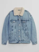 Sherpa womens denim jacket front view